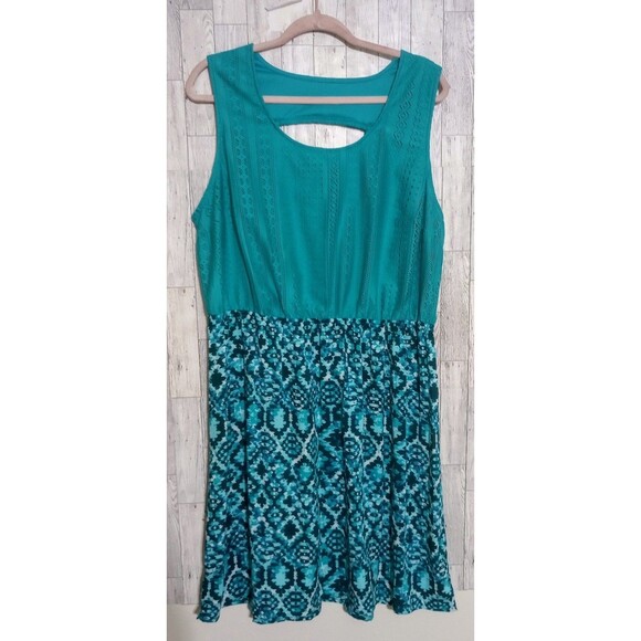 Faded Glory Midi Dress Back Cut Out, Lace Bodice Slits Teal Missing Belt Size 2X - Picture 1 of 4